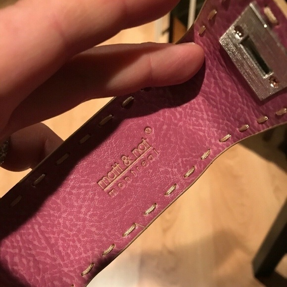 Pink Distressed Vegan Leather Wrap Cuff Bracelet - Picture 6 of 8